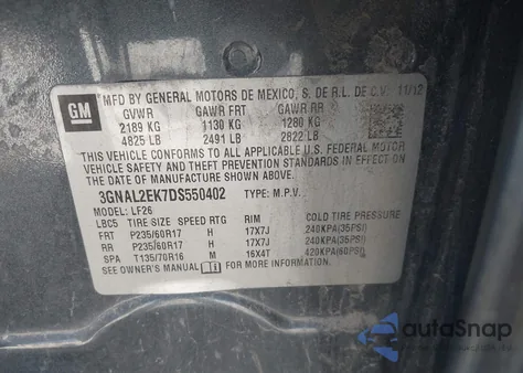 2013 Chevrolet Captiva Sport 2Ls from USA, damaged, VIN 3GNAL2EK7DS550402